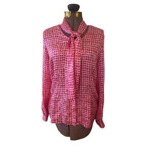 VINTAGE Gay Boyer Pink and White 100% Silk Top Size Small